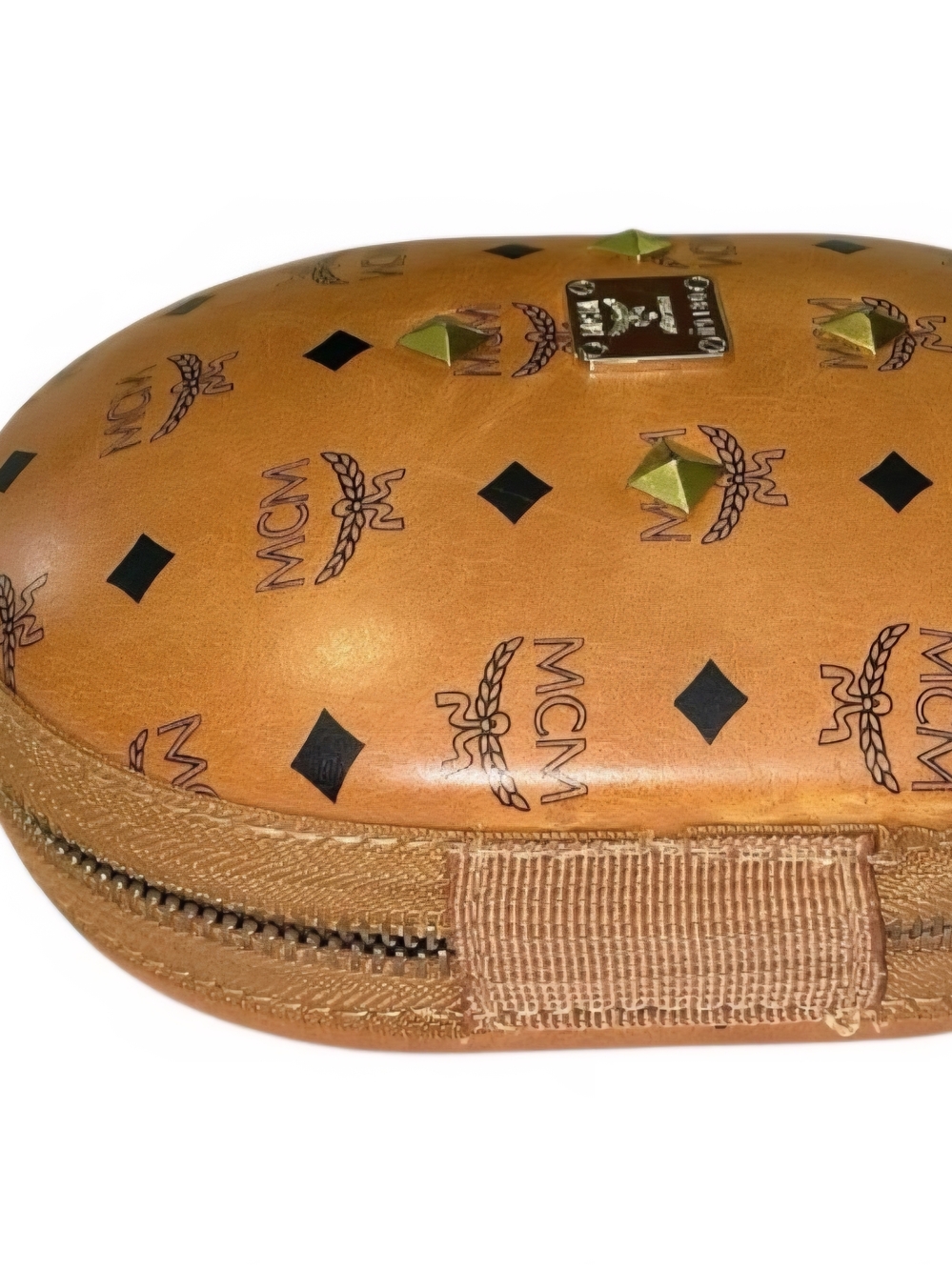 MCM Cognac Logo Oval Structured Pouch with Gold Hardware - Picture 6 of 10